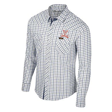 Men's Colosseum x Wrangler White Virginia Cavaliers Plaid Window Pane Long Sleeve Full-Snap Shirt