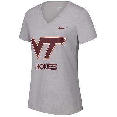 Women's Nike Gray Virginia Tech Hokies Script Over Logo Tri-Blend V-Neck T-Shirt