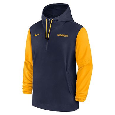 Men's Nike Navy West Virginia Mountaineers 2024 Sideline Pregame Player Half-Zip Hoodie