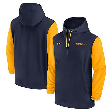 Men's Nike Navy West Virginia Mountaineers 2024 Sideline Pregame Player Half-Zip Hoodie