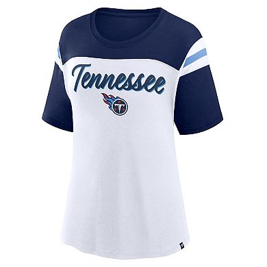 Women's Fanatics White/Navy Tennessee Titans Cheer Chant Fashion Crop Top