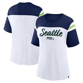 Women's Fanatics White/College Navy Seattle Seahawks Cheer Chant Fashion T-Shirt