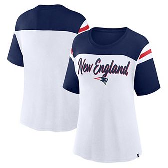 Women's Fanatics White/Navy New England Patriots Cheer Chant Fashion T-Shirt