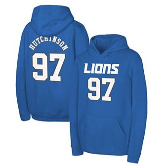 Youth Aidan Hutchinson Blue Detroit Lions Mainliner Player Name & Number Pullover Hoodie