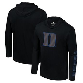 Men's Colosseum Black Duke Blue Devils Color Pop Active Blend 2-Hit Long Sleeve Hooded T-Shirt