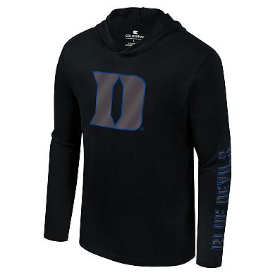 Men's Colosseum Black Duke Blue Devils Color Pop Active Blend 2-Hit Long Sleeve Hooded T-Shirt