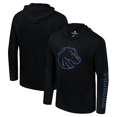 Men's Colosseum Black Boise State Broncos Color Pop Active Blend 2-Hit Long Sleeve Hooded T-Shirt
