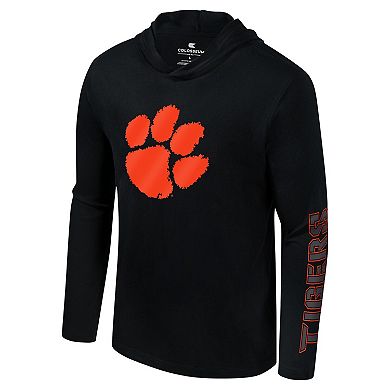Men's Colosseum Black Clemson Tigers Color Pop Active Blend 2-Hit Long Sleeve Hooded T-Shirt