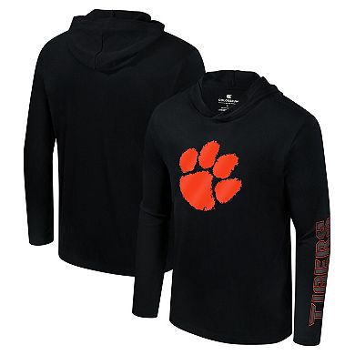 Men's Colosseum Black Clemson Tigers Color Pop Active Blend 2-Hit Long Sleeve Hooded T-Shirt