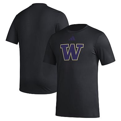 Men's adidas Black Washington Huskies Primary Locker Logo Pre-Game AEROREADY T-Shirt