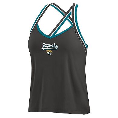 Women's WEAR by Erin Andrews Black Jacksonville Jaguars Cross Strap Tri-Blend Tank Top