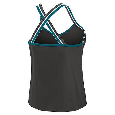 Women's WEAR by Erin Andrews Black Jacksonville Jaguars Cross Strap Tri-Blend Tank Top