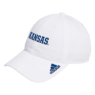 Men's adidas White Kansas Jayhawks Locker Room Wordmark Slouch Adjustable Hat