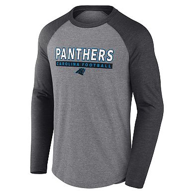 Men's Fanatics Heather Gray/Charcoal Carolina Panthers Tri-Blend Raglan Long Sleeve T-Shirt