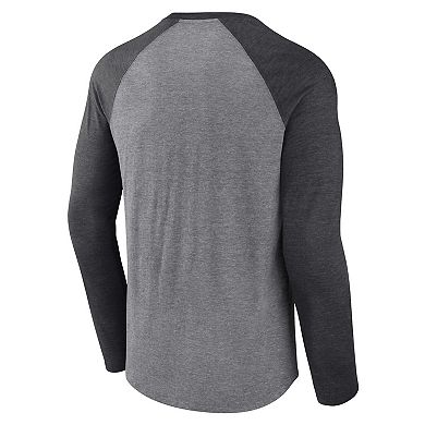 Men's Fanatics Heather Gray/Charcoal Carolina Panthers Tri-Blend Raglan Long Sleeve T-Shirt
