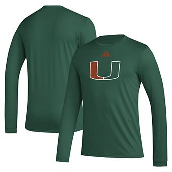 Men's adidas Green Miami Hurricanes Primary Locker Logo Pre-Game Long Sleeve T-Shirt