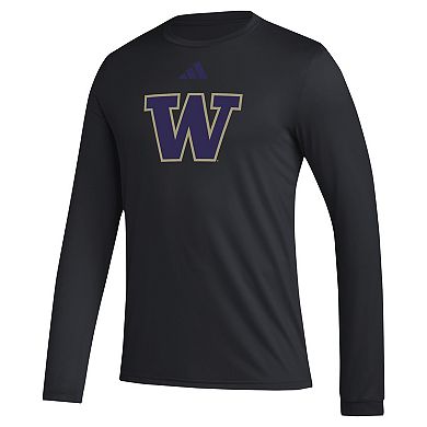 Men's adidas Black Washington Huskies Primary Locker Logo Pre-Game Long Sleeve T-Shirt