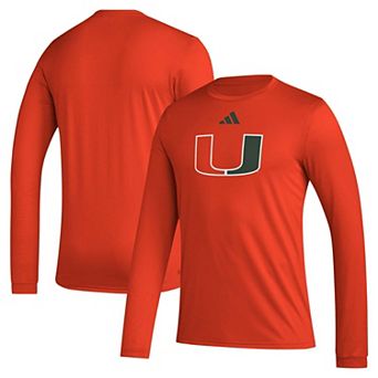 Men's adidas Orange Miami Hurricanes Primary Locker Logo Pre-Game Long Sleeve T-Shirt