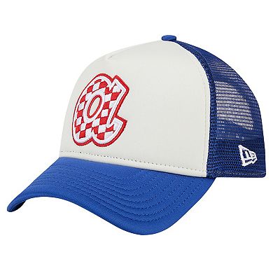 Men's New Era White/Royal Atlanta Braves Checkered Flag A-Frame Trucker 9FORTY Adjustable Hat