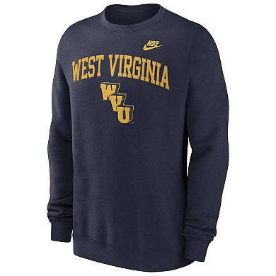 Men's Nike Navy West Virginia Mountaineers Legacy Classic Tackle Twill Embroidered Arch Over Logo Pullover Sweatshirt