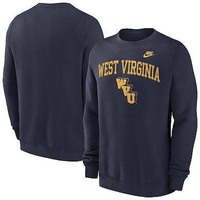 Men's Nike Navy West Virginia Mountaineers Legacy Classic Tackle Twill Embroidered Arch Over Logo Pullover Sweatshirt