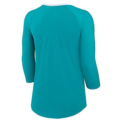 Women's Nike Aqua Miami Dolphins Raglan 3/4 Sleeve T-Shirt