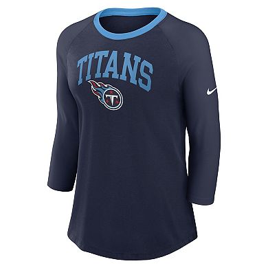 Women's Nike Navy Tennessee Titans Raglan 3/4 Sleeve T-Shirt