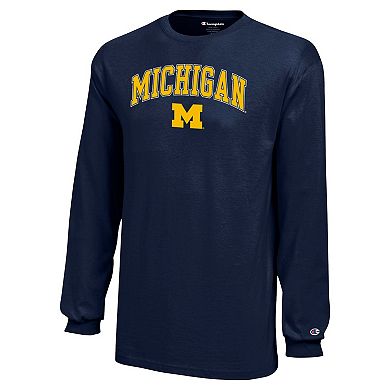 Youth Champion Navy Michigan Wolverines Arch Over Logo Long Sleeve T-Shirt