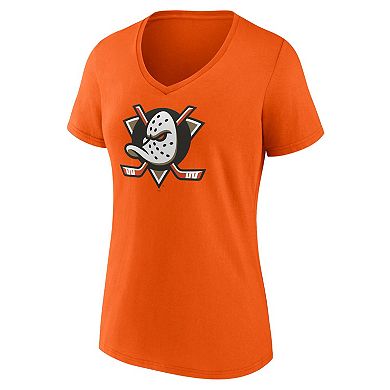 Women's Fanatics Orange Anaheim Ducks Primary Logo V-Neck T-Shirt
