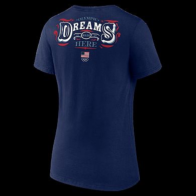 Women's Fanatics Navy Team USA Paris 2024 Summer Olympics Dreams Are Made Here V-Neck T-Shirt