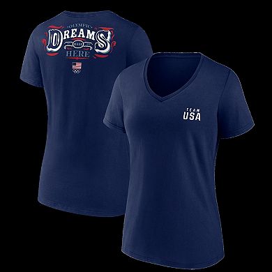 Women's Fanatics Navy Team USA Paris 2024 Summer Olympics Dreams Are Made Here V-Neck T-Shirt