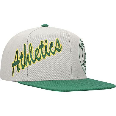 Men's Mitchell & Ness Gray/Green Oakland Athletics Knock Out Panel Snapback Hat