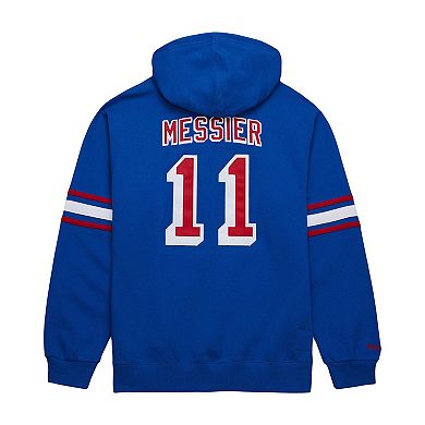 Men's Mitchell & Ness Mark Messier Blue New York Rangers Name & Number Premium Pullover Hoodie