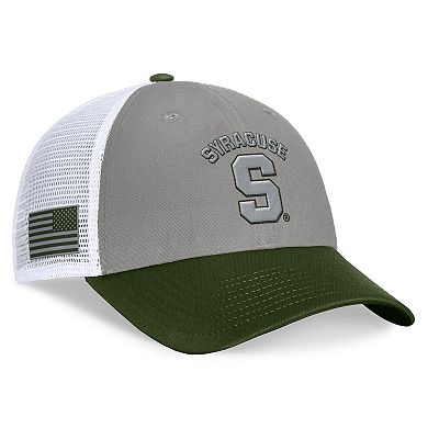 Men's Top of the World Gray/Green Syracuse Orange OHT Military Appreciation Badge Trucker Adjustable Hat