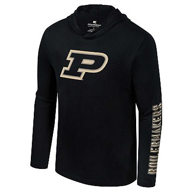 Men's Colosseum Black Purdue Boilermakers Color Pop Active Blend 2-Hit Long Sleeve Hooded T-Shirt