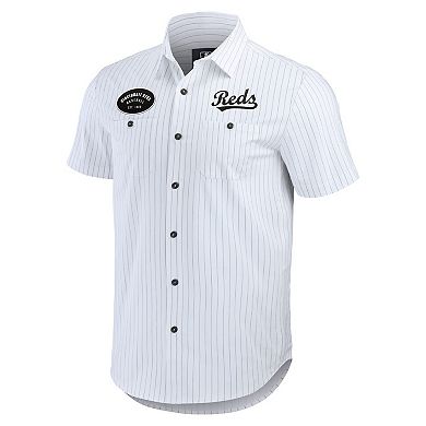 Men's Darius Rucker Collection by Fanatics White Cincinnati Reds Pin Stripe Short Sleeve Button-Up Shirt