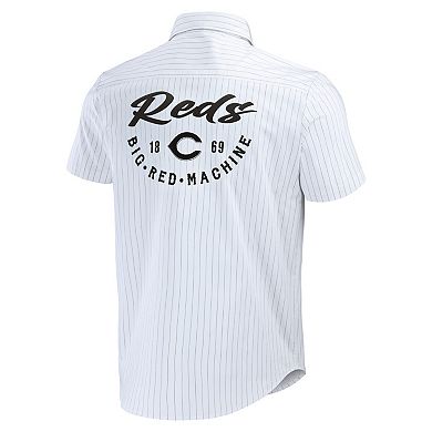 Men's Darius Rucker Collection by Fanatics White Cincinnati Reds Pin Stripe Short Sleeve Button-Up Shirt