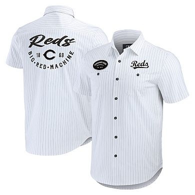 Men's Darius Rucker Collection by Fanatics White Cincinnati Reds Pin Stripe Short Sleeve Button-Up Shirt