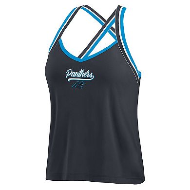 Women's WEAR by Erin Andrews Black Carolina Panthers Cross Strap Tri-Blend Tank Top