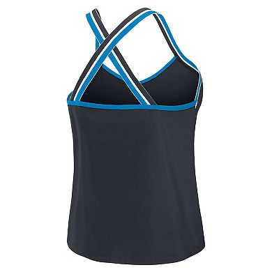 Women's WEAR by Erin Andrews Black Carolina Panthers Cross Strap Tri-Blend Tank Top