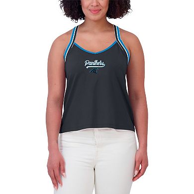 Women's WEAR by Erin Andrews Black Carolina Panthers Cross Strap Tri-Blend Tank Top