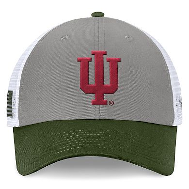 Men's Top of the World Gray/Green Indiana Hoosiers OHT Military Appreciation Badge Trucker Adjustable Hat