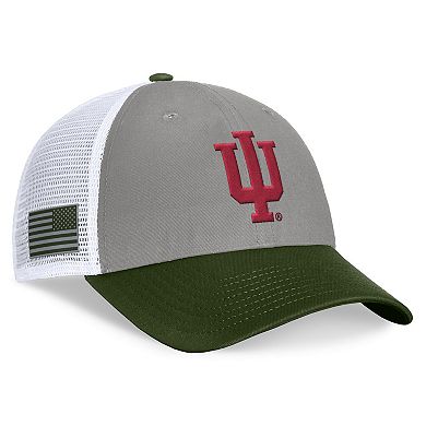 Men's Top of the World Gray/Green Indiana Hoosiers OHT Military Appreciation Badge Trucker Adjustable Hat
