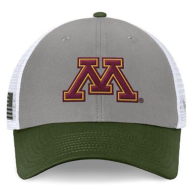 Men's Top of the World Gray/Green Minnesota Golden Gophers OHT Military Appreciation Badge Trucker Adjustable Hat