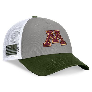 Men's Top of the World Gray/Green Minnesota Golden Gophers OHT Military Appreciation Badge Trucker Adjustable Hat