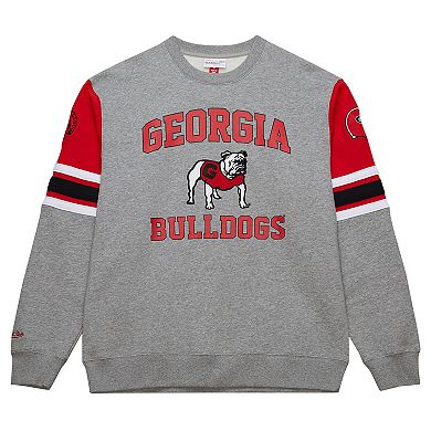 Men's Mitchell & Ness Grey Heather Georgia Bulldogs Throwback Allover 4.0 Pullover Sweatshirt