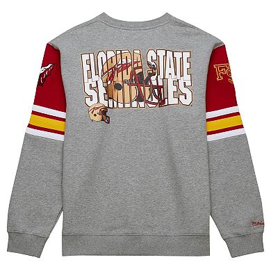 Men's Mitchell & Ness Heather Gray Florida State Seminoles Throwback Allover 4.0 Pullover Sweatshirt