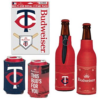 WinCraft Minnesota Twins MLB x Budweiser Can Cooler, Bottle Cooler & Decal Pack