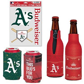 WinCraft Oakland Athletics MLB x Budweiser Can Cooler, Bottle Cooler & Decal Pack