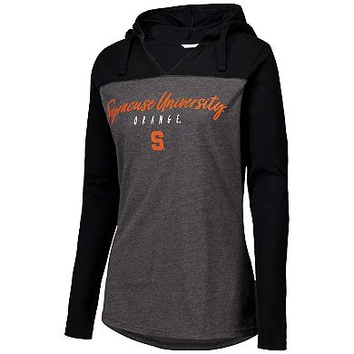 Women's Heather Charcoal Syracuse Orange Knockout Color Block Hoodie V-Neck Long Sleeve T-Shirt